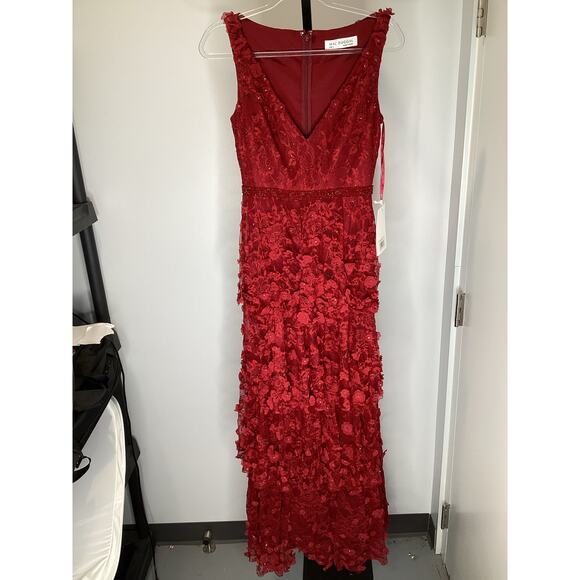 Mac Duggal Women’s Layered Floral Appliques Dress Burgundy Red 67710 - Size 4 - Picture 2 of 10